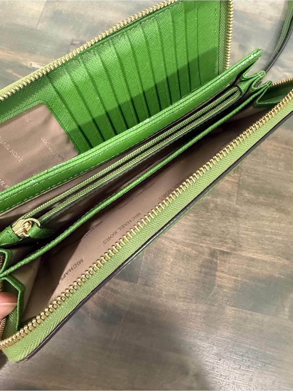 Michael Kors Green Saffiano Zip-Around Wristlet Wallet - Picture 6 of 6
